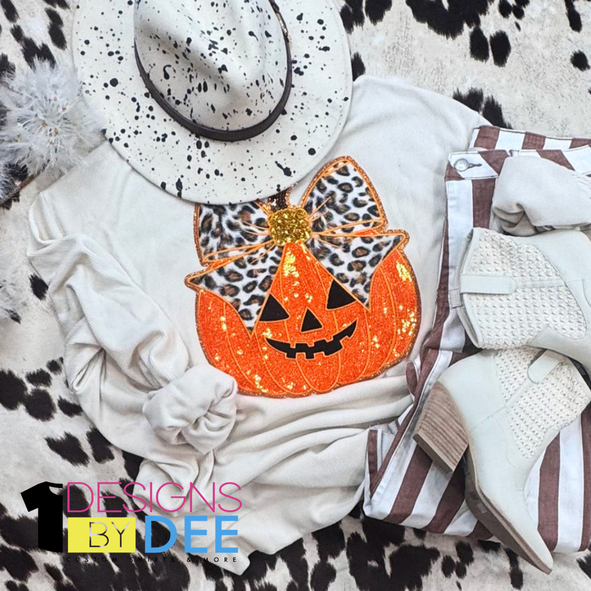 Pumpkin with Leopard Bow Sequin Design