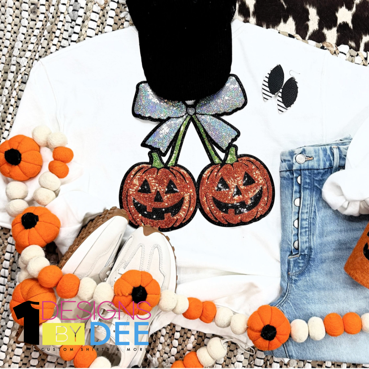 Double Pumpkin with Bow Sequin Design