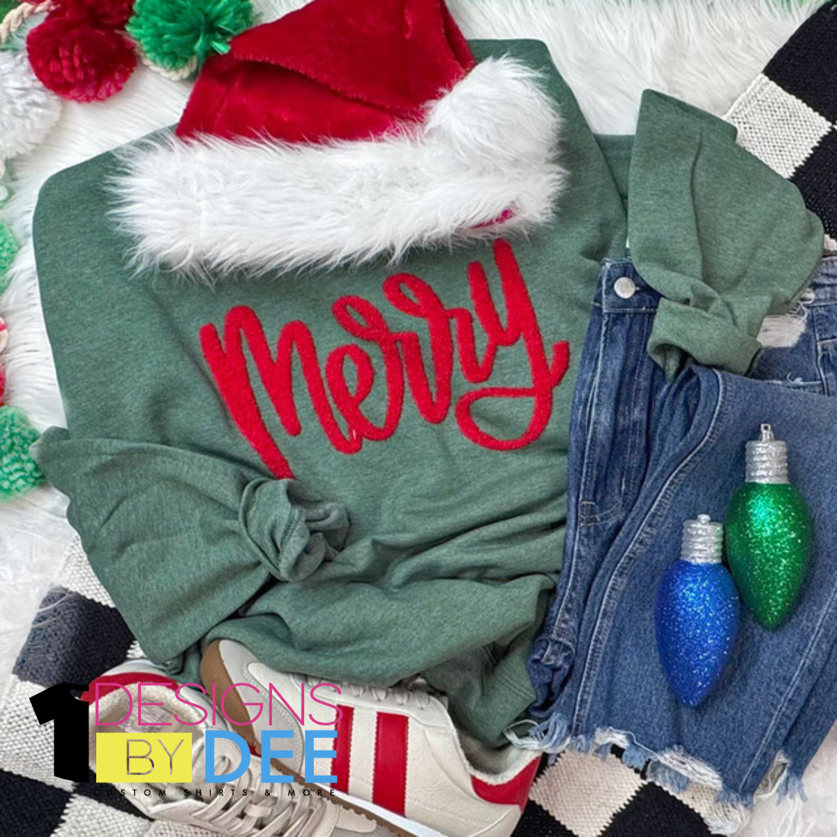 Merry Red Fluffy Chenille Design