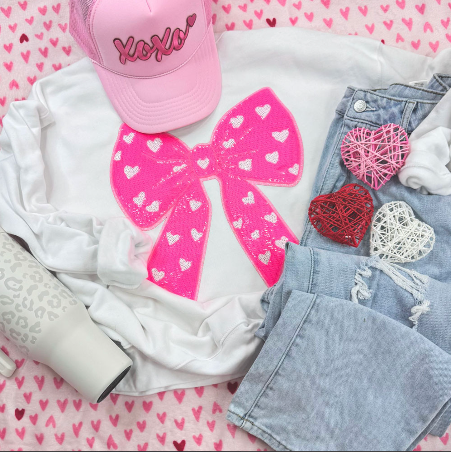Pink Heart Bow Sequin