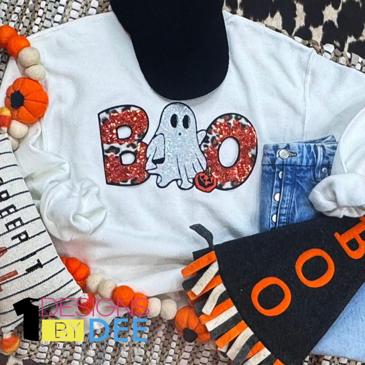 Orange & Leopard Boo w. Ghost Sequin Design