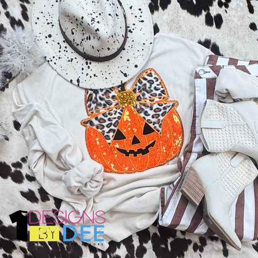 Pumpkin with Leopard Bow Sequin Design