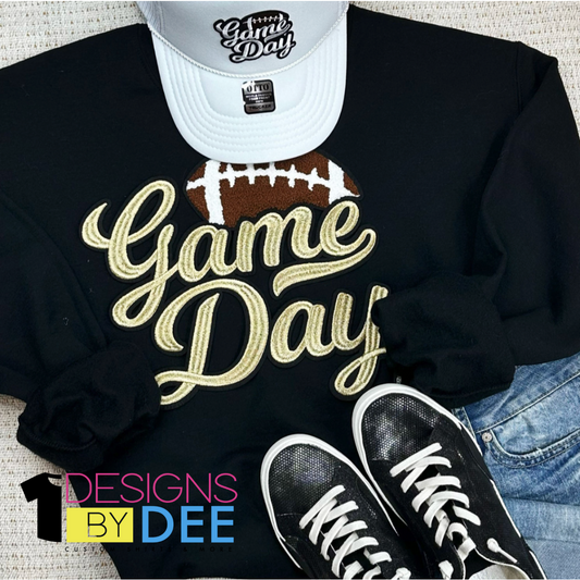 Gold Metallic Game Day Football Embroidered Design
