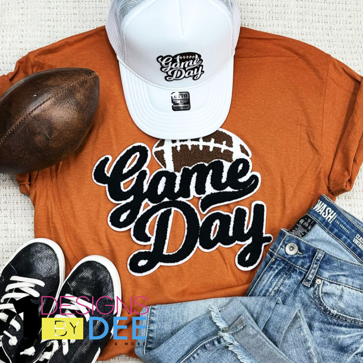 Black Game Day Football Chenille Design