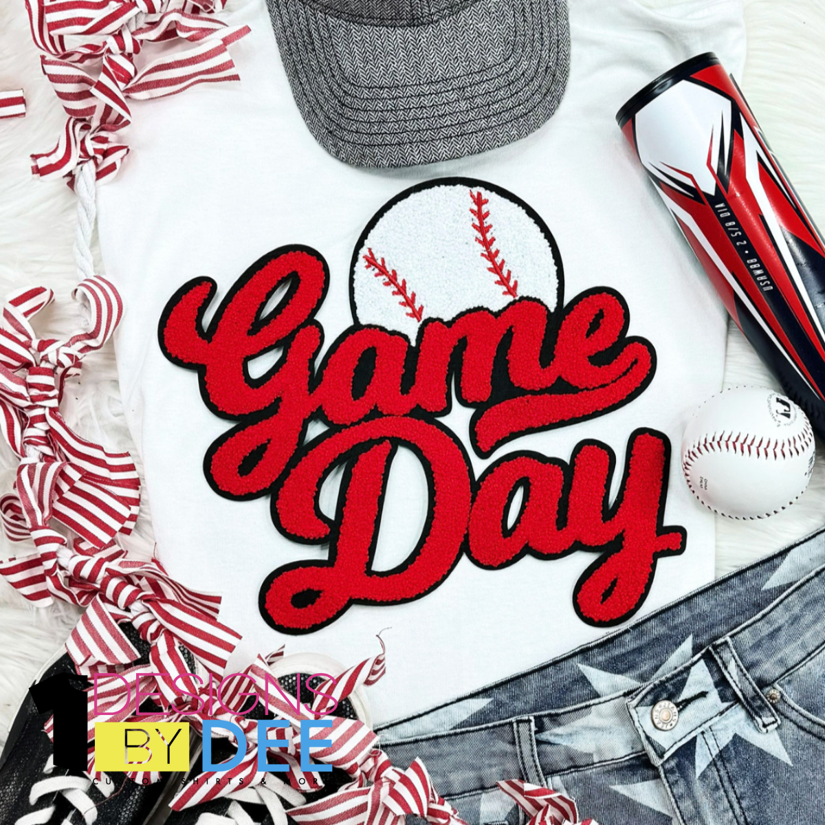 Baseball Red Game Day Chenille Design