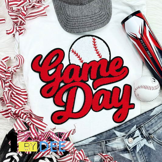 Baseball Red Game Day Chenille Design