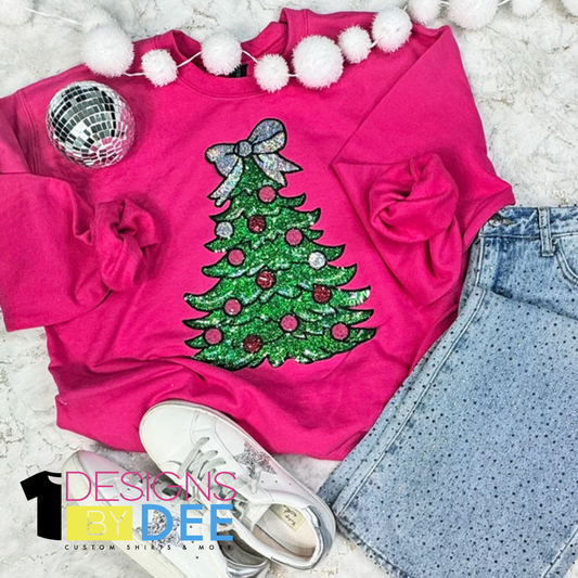 Christmas Tree Silver Bow Sequin Design
