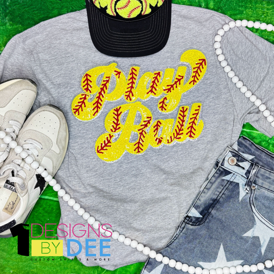 Yellow Play Ball Softball Sequins Design