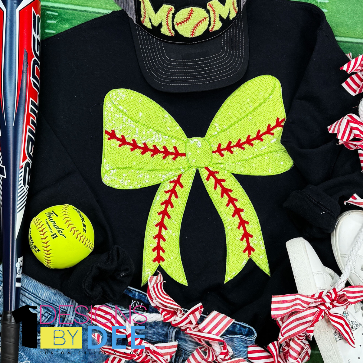 Sequin Softball Bow Design