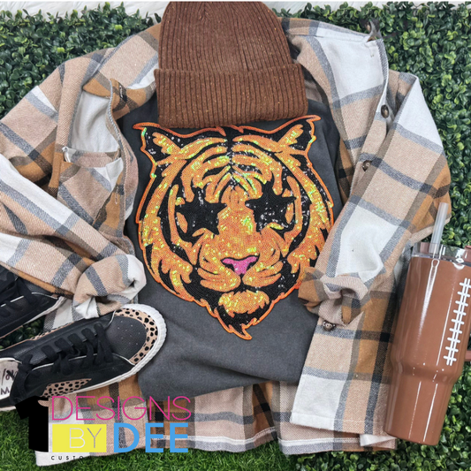 Tiger with Starry Eyes Sequins Design