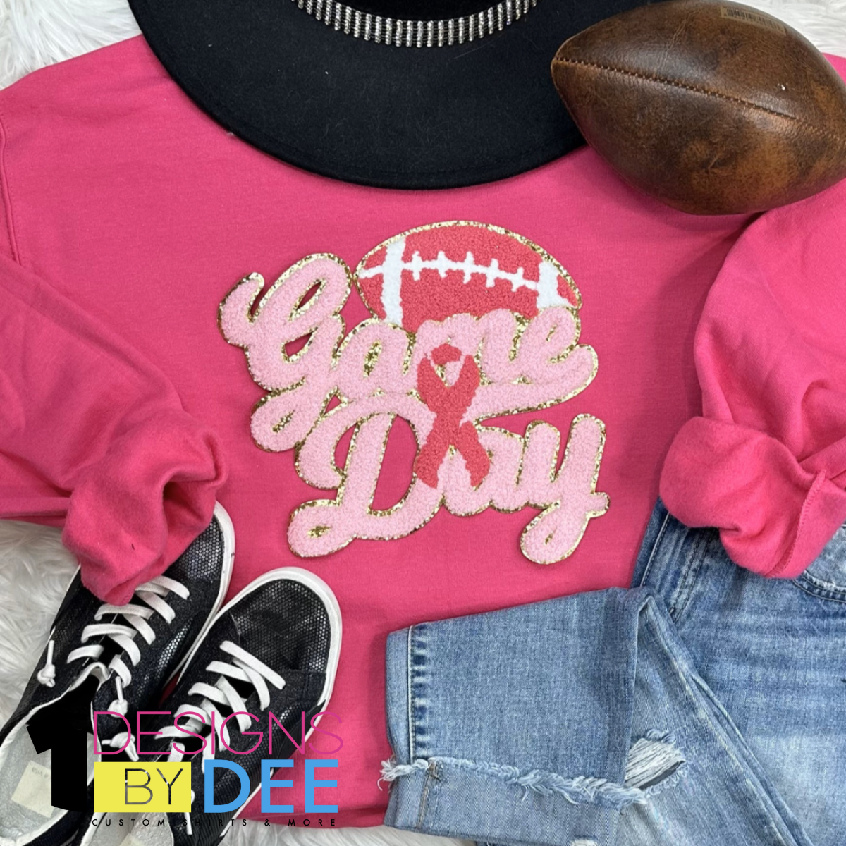 Glitter Breast Cancer Game Day Chenille Design