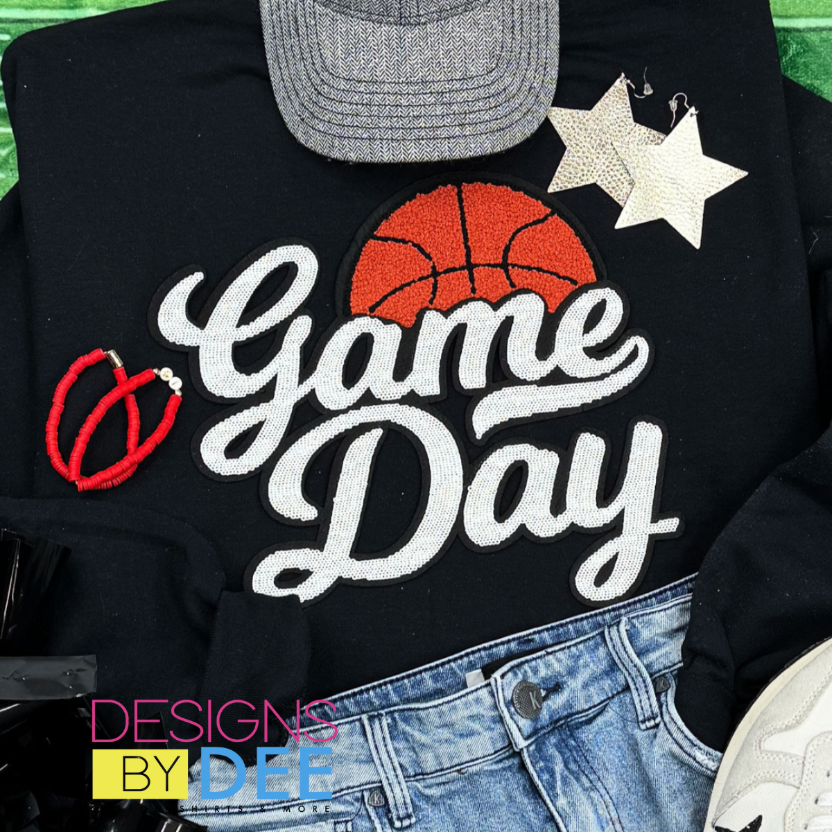 Basketball White Game Day Chenille Design