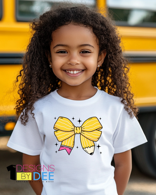 YELLOW PENCIL BOW TEE - Designs by Dee 042
