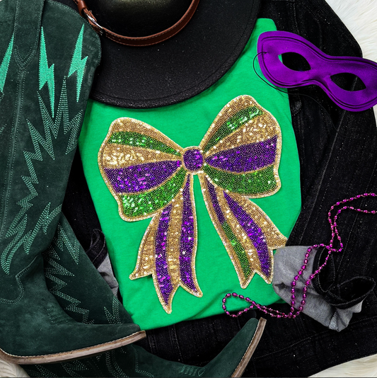 Mardi Gras Sequin Bow (Gold Backing)