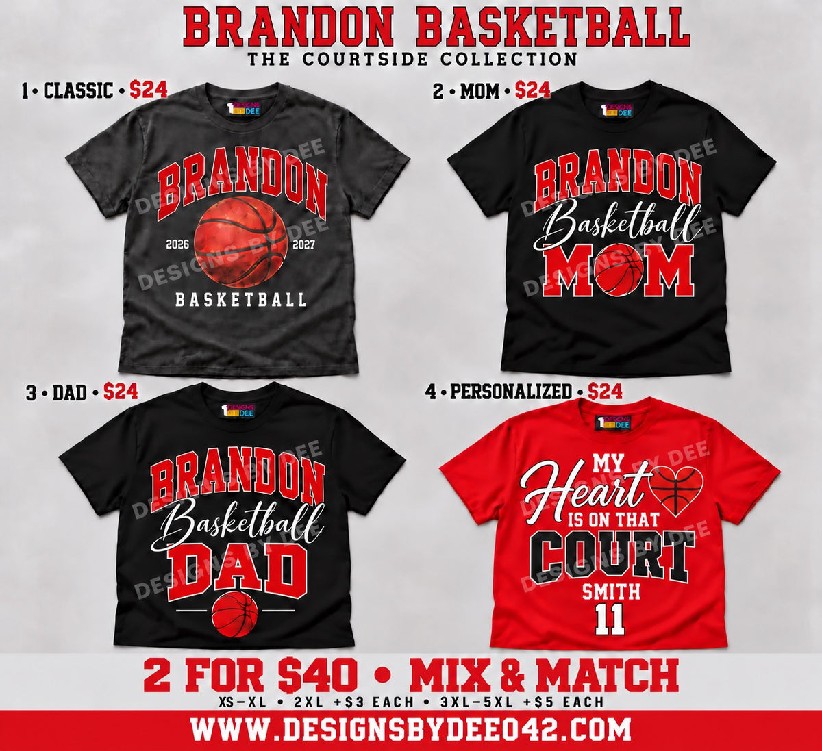 Courtside Collection Classic Mom Dad Personalized tees